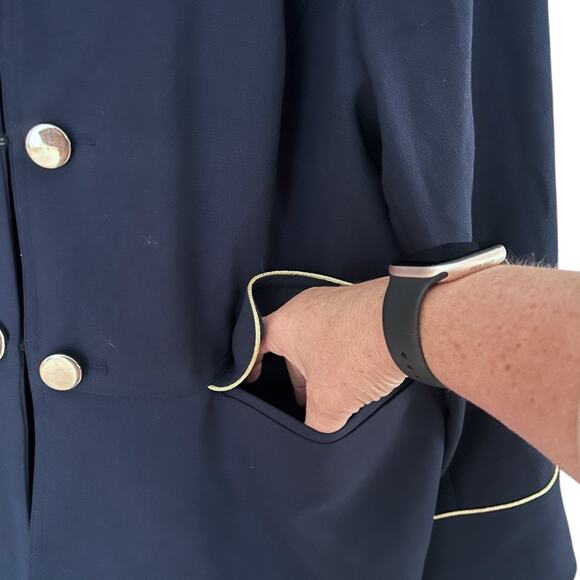 Chico’s Navy Blue Military Jacket Women’s 4/XXL Gold Button Trim Flap Pockets - Picture 5 of 10